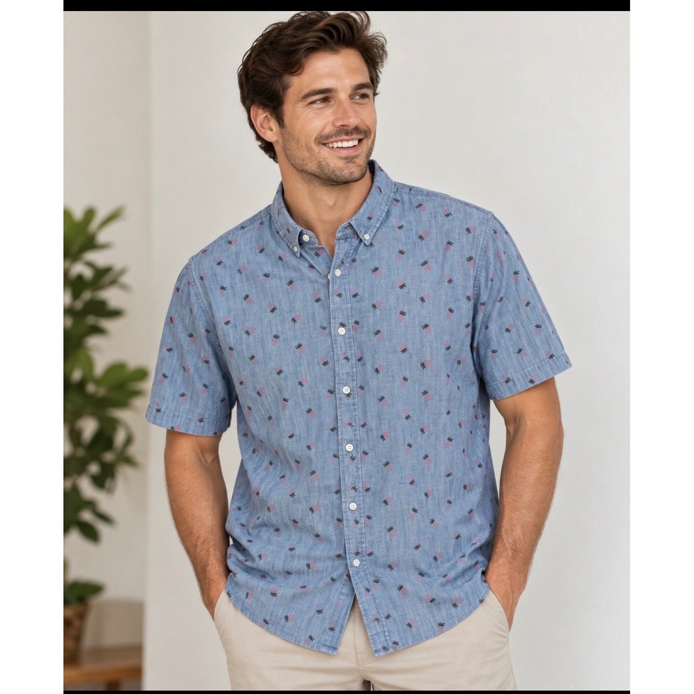 Bonobos Mens 3XL Long Prominent Fit Short Sleeve Pineapple Print Shirt Blue Pink